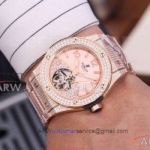 Perfect Replica Hublot Classic Fusion Rose Gold Diamond Case Pink Tourbillon Dial 43mm Watch